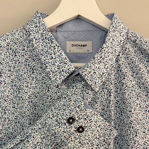 Duchamp London Cotton Blend Men XL Blue White Multi Patterned Button Up Shirt